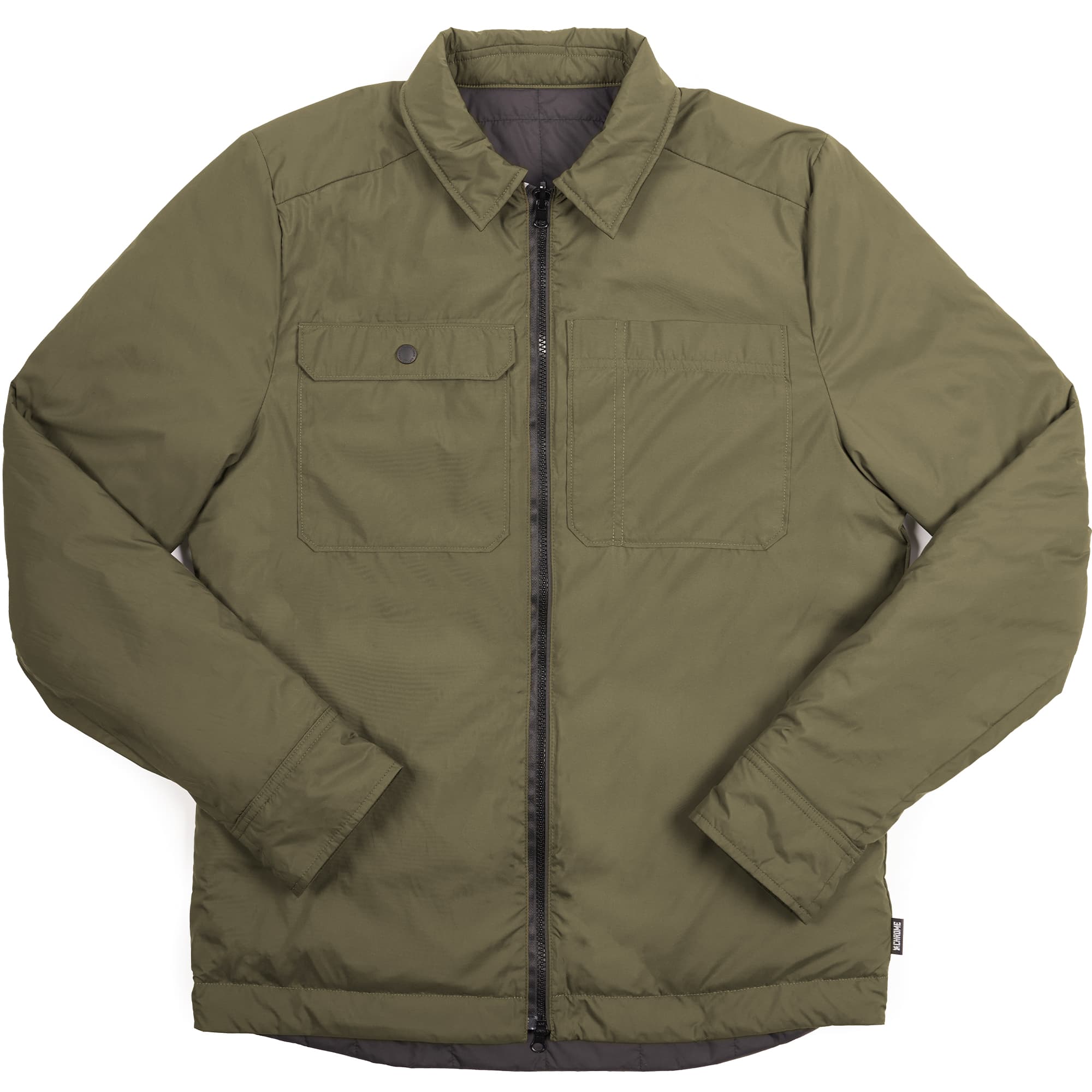 Two way zip Shirt Jacket in black with green side out