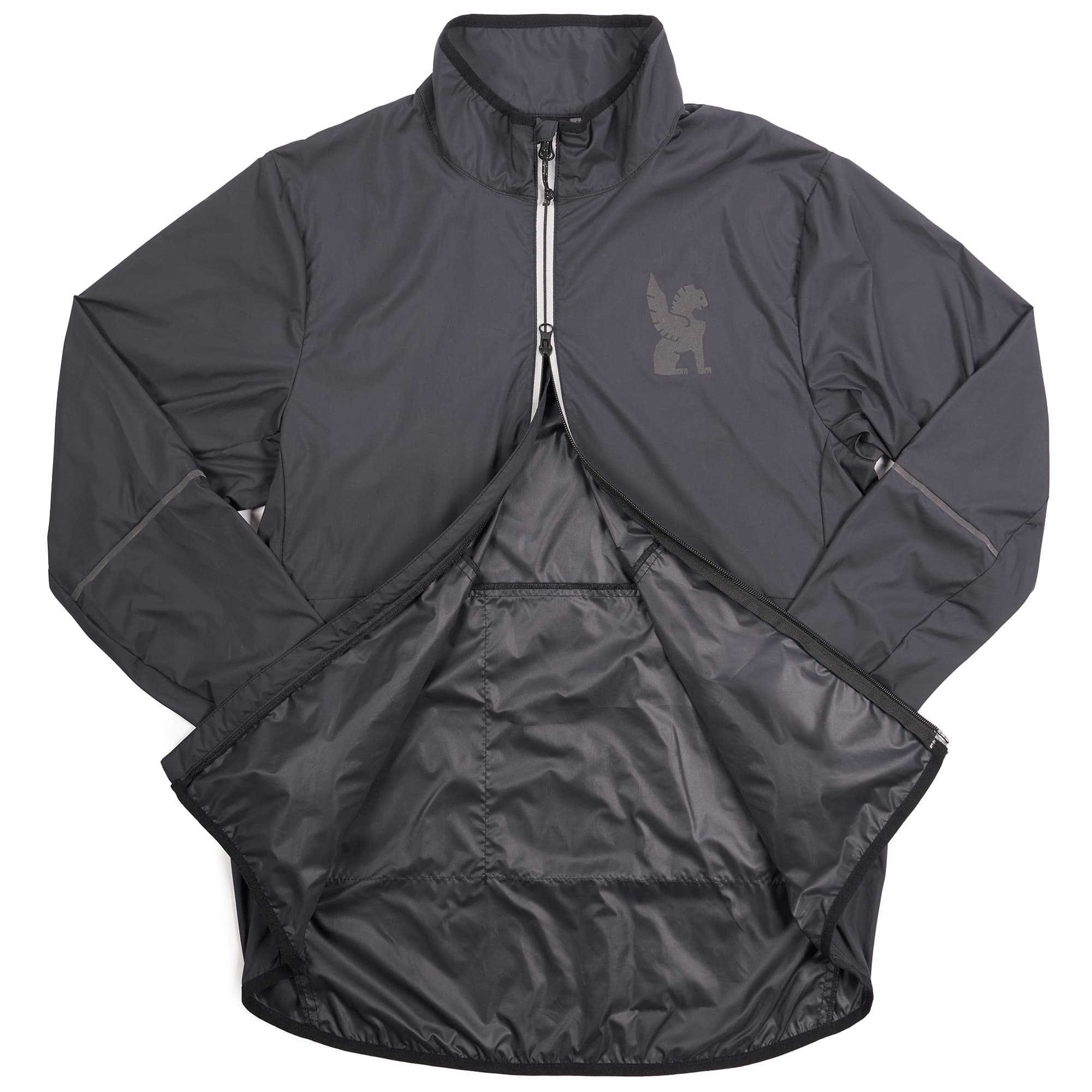 Lightweight packable wind breaker in black zipper view