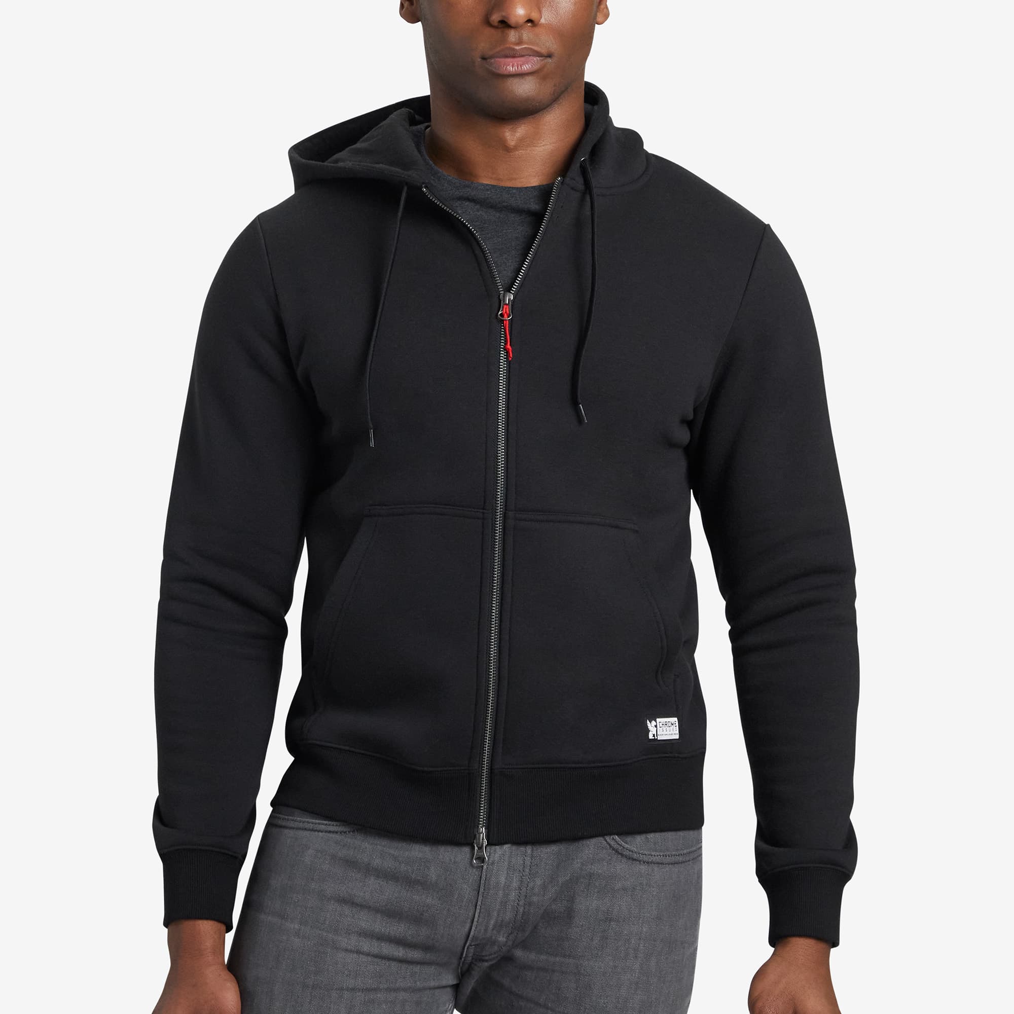 Black fleece zip-front Hoodie #color_black