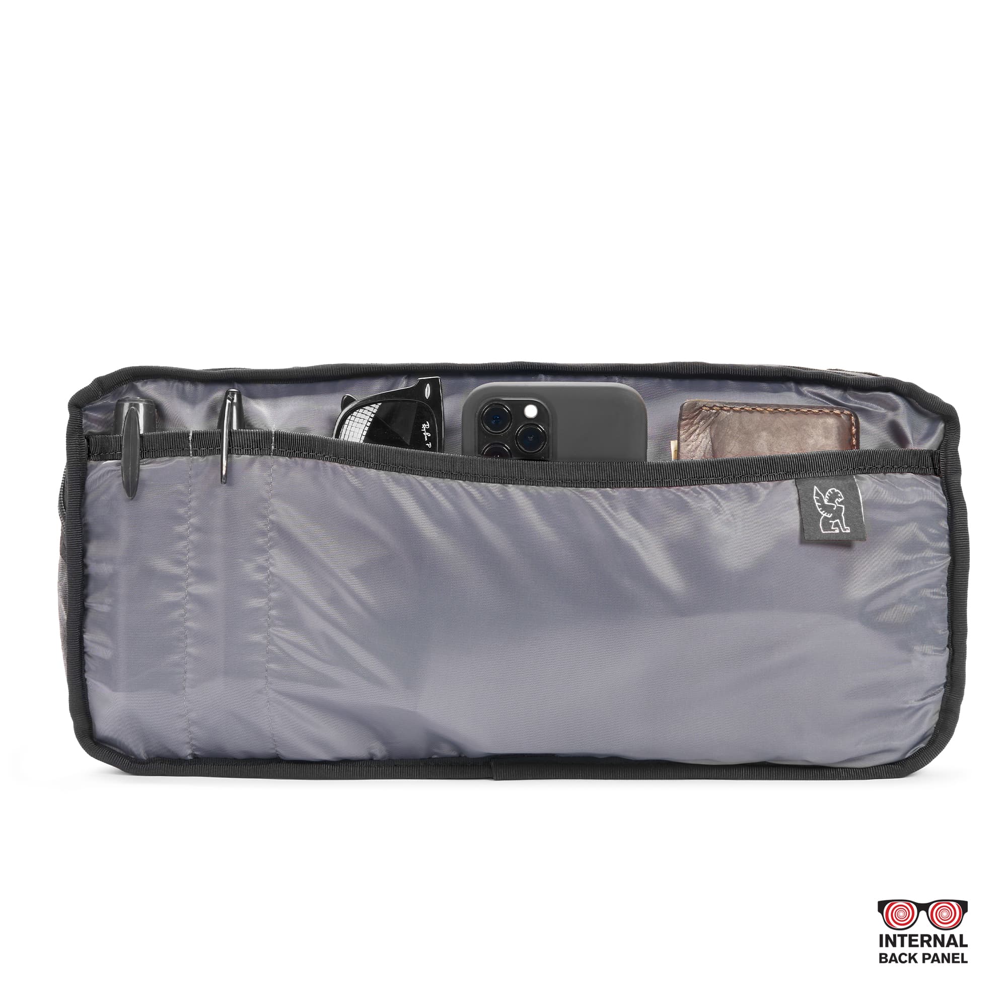 9L Kadet Sling in black inside out pocket view #color_black aluminum